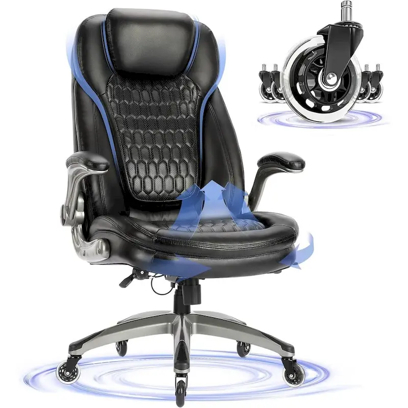 Ergonomic Executive Swivel Rolling Home Office Chair with Padded Flip-up Arms, Adjustable Tilt Lock for Adult Working Study