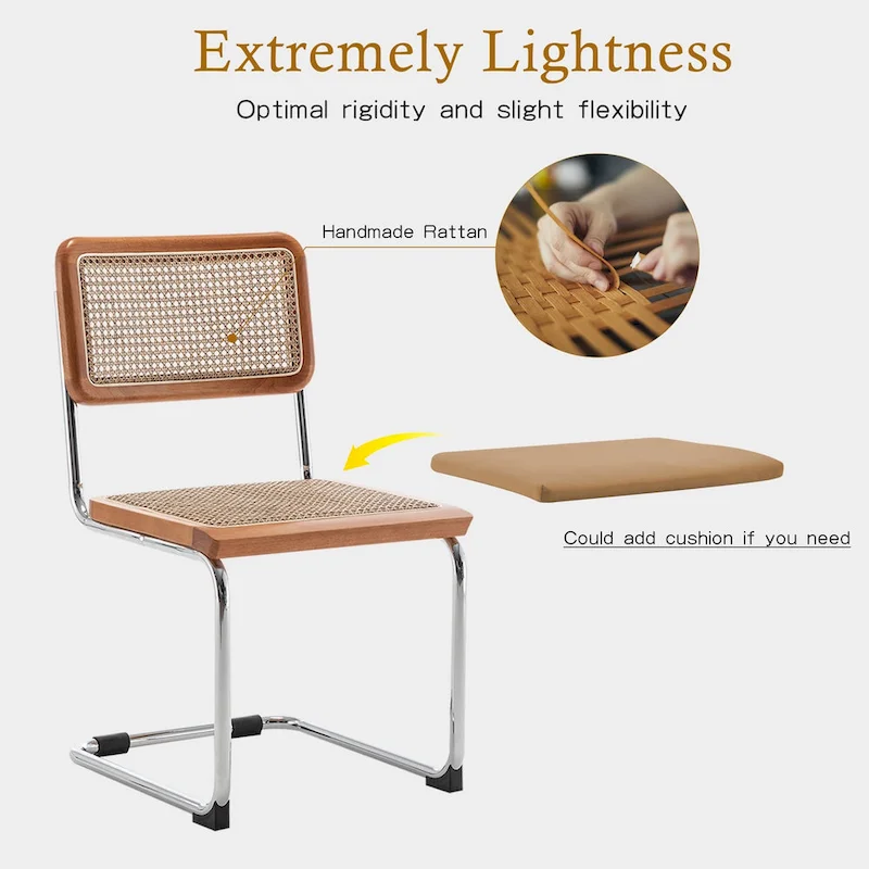 Dining Chairs Set of 2, Upholstered Natural Rattan Kitchen Chairs, Armless Accent Chair Side Chairs