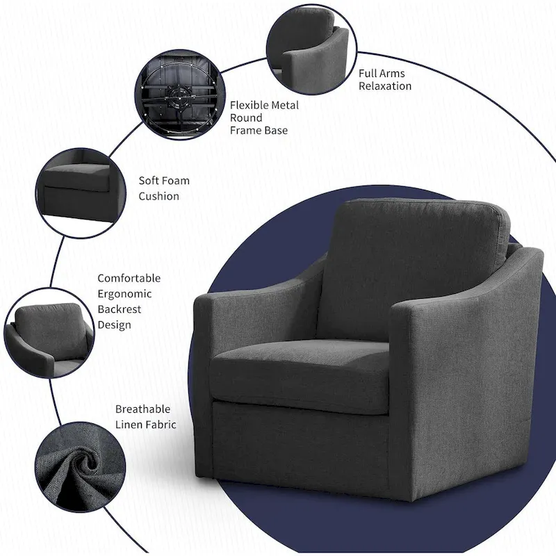 Mixoy 360 Degree Swivel Accent Sofa Chair,Linen Square Armchair