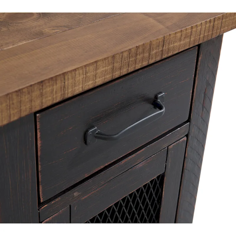 Rustic Solid Wood Chairside End Table with Hidden Charging Station