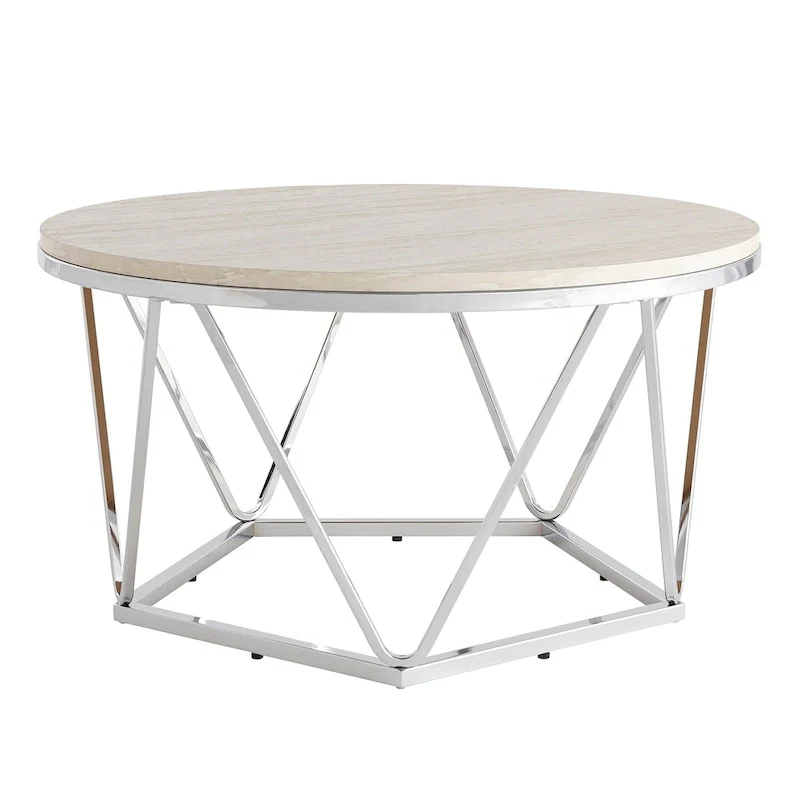 SEI Furniture Henderson Faux Marble Silver Finish Round Coffee Table