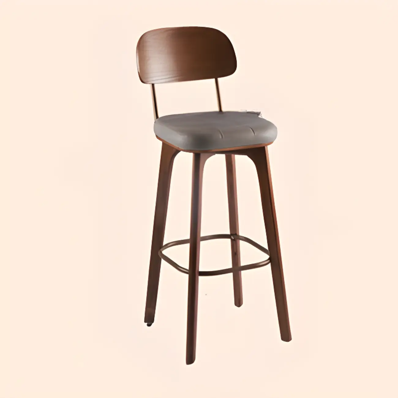 Mid-Century Modern Leather Square Bar Height Stools with Backs