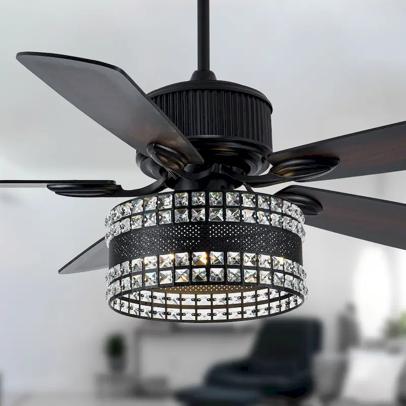 Oaks Aura Geneva 52in. Modern Classic Reversible Glam Crystal Ceiling Fan with Lights, 6-Speed Fan Lights with Remote - 52