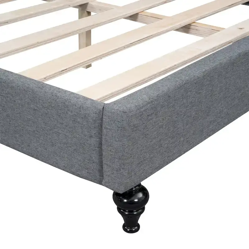 L-Shaped Linen Daybed with Solid Wood Legs