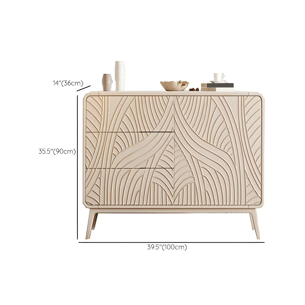 Glam White-Wood Protruding Lines Soft-Close Drawers Dresser