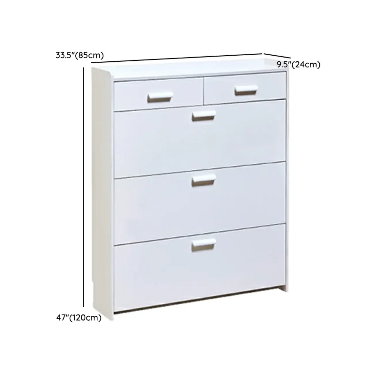 Narrow Wall-Mounted White Shoe Cabinet with Drawers