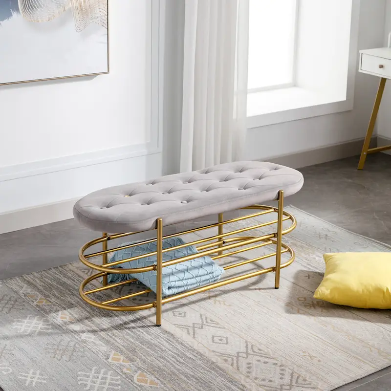 SEYNAR 40 Velvet Upholstered Living Room Bench with Double shoe rack