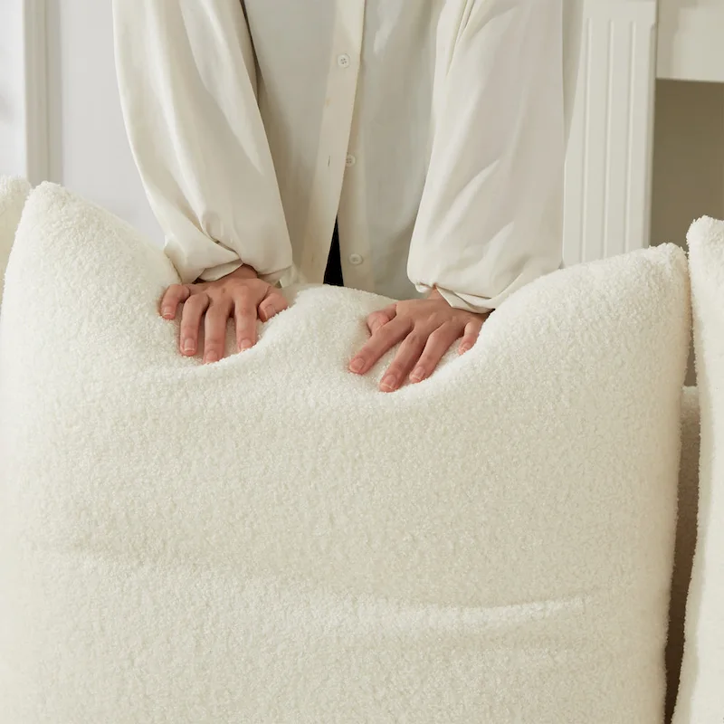 2-Pieces 6-Seat Teddy Fabric Sectional Sofa Set (3+3) with Wooden Frame & 6 Pillows