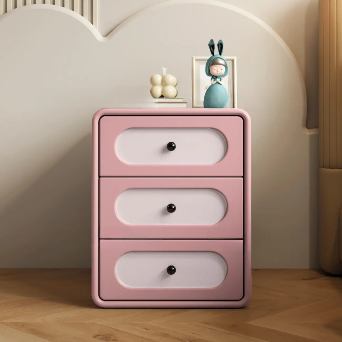 Modern Simple Off-White 3 Drawer Nightstand