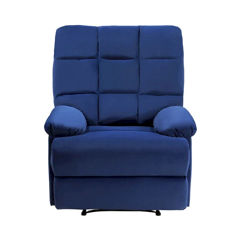 Patty 36 Inch Manual Recliner Chair, Cushioned, Blue Velvet, Solid Wood