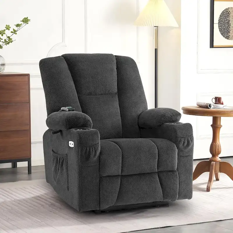 MCombo Electric PowerRecliner Chair with Massage & Heat, Plush Fabric 8015