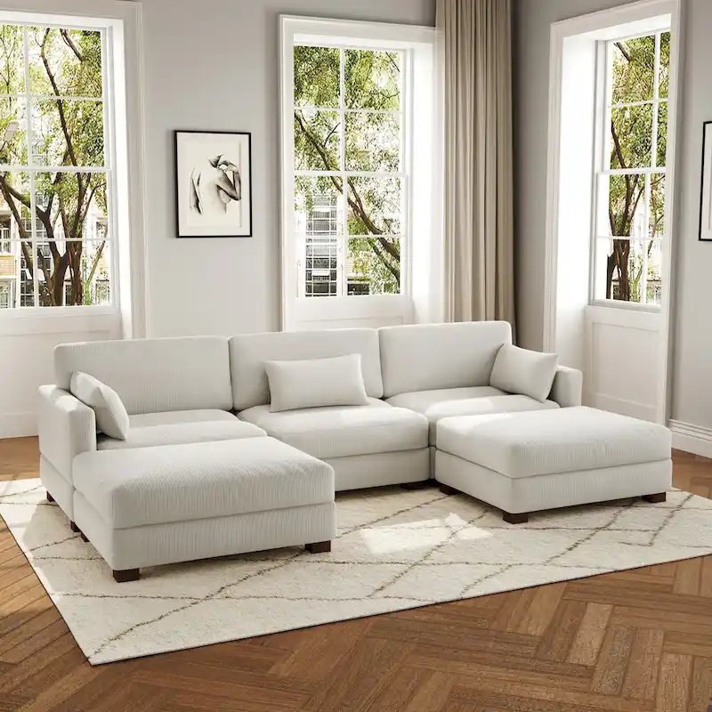 5-Piece U Shaped Couch Modular Sectional Sofa with Ottoman