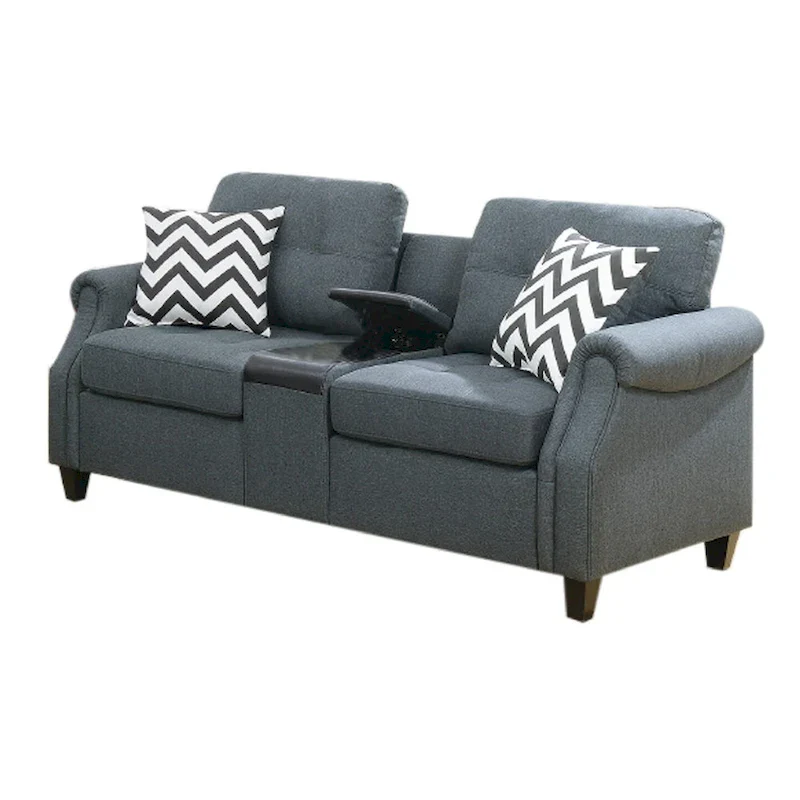 Modern 2 Piece Sofa Set, Loveseat and Pillows, USB Console, Cupholder, Gray