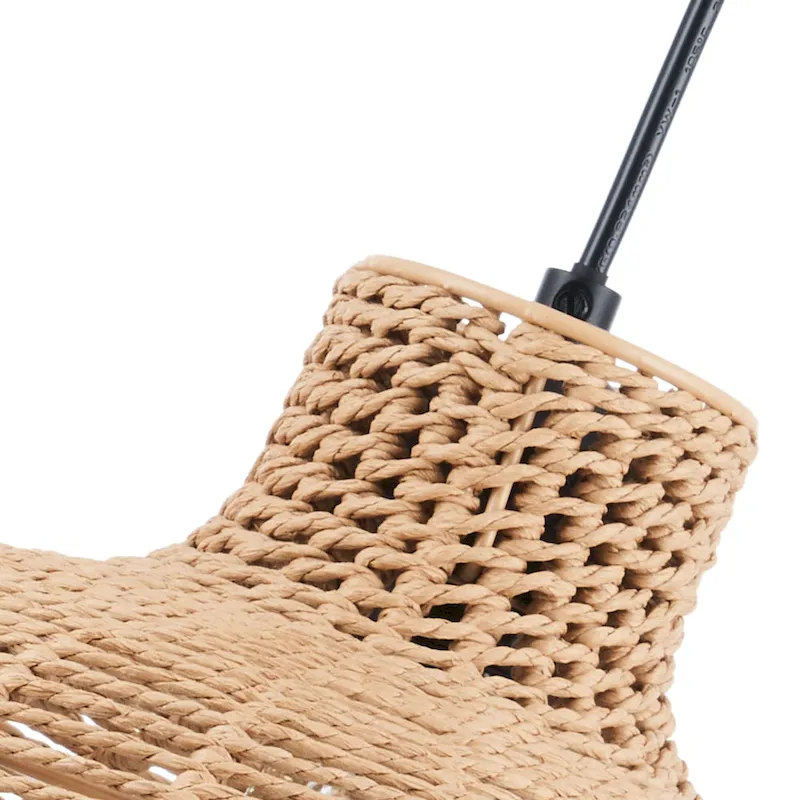 CO-Z Boho Handwoven Hemp Rope Dome Pendant Light Fixture - Tan