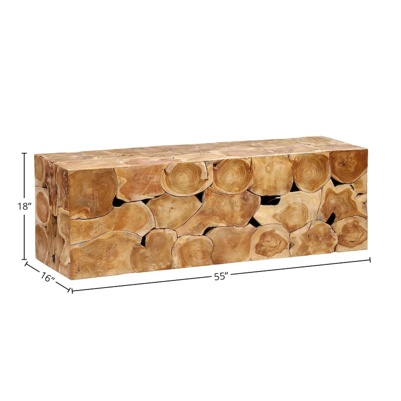 Scarlett 55-inch Rectangular Teak Root Solid Bench, Natural Finish