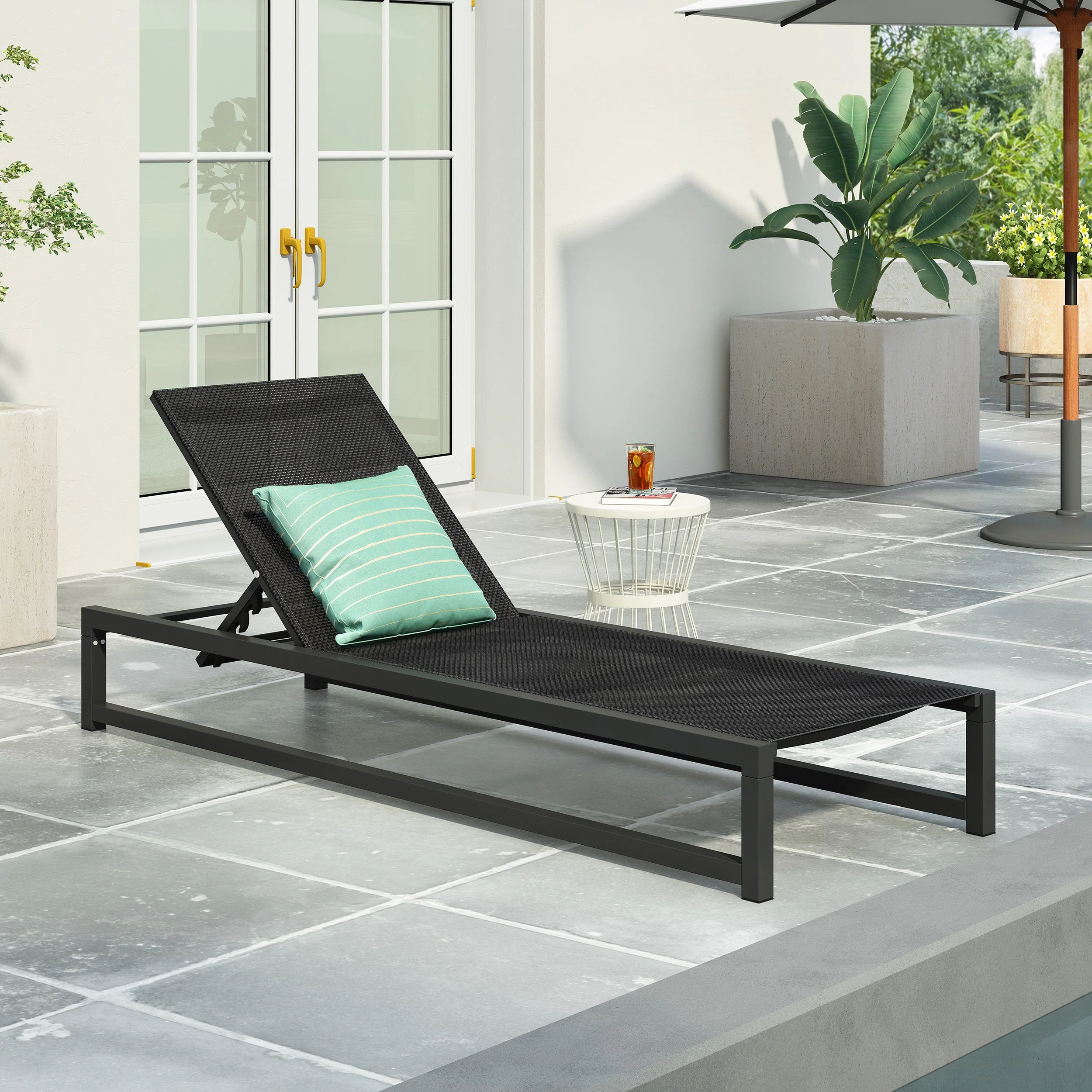 Outdoor Aluminum Chaise Lounge with Mesh Seating