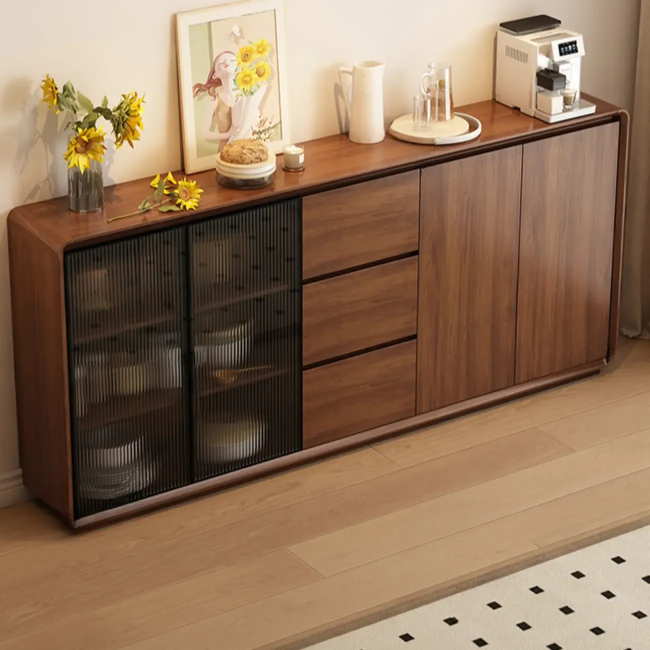Casual Espresso Wood Sideboard with Drawers