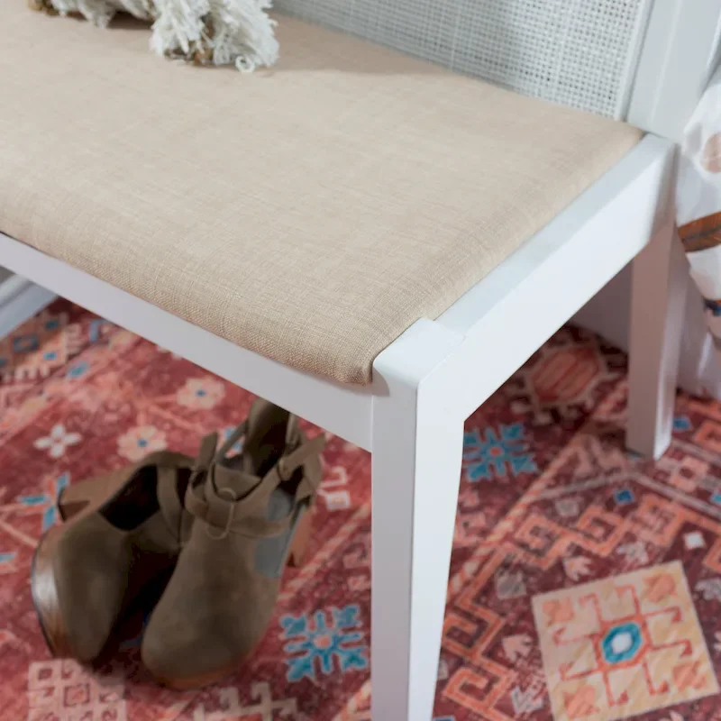 Solid Wood Cane Bench with Cushioned Seat