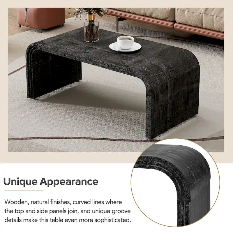Coffee Table with Curved Art Deco Design - 23.60 x 47.20 x 18.50