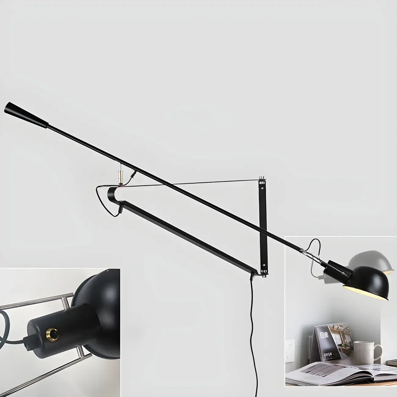 Geometric Metal Black Adjustable Swing Arm Wall Light