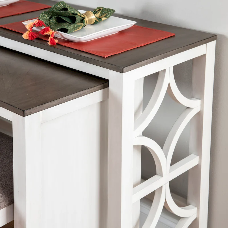 Crewson Wood 2-Piece Nesting Rolling Console with 3 Stools