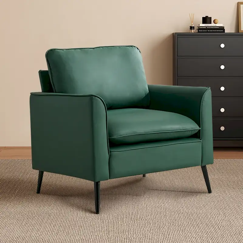 Green Upholstered Accent Chair with Cushions and Pillows