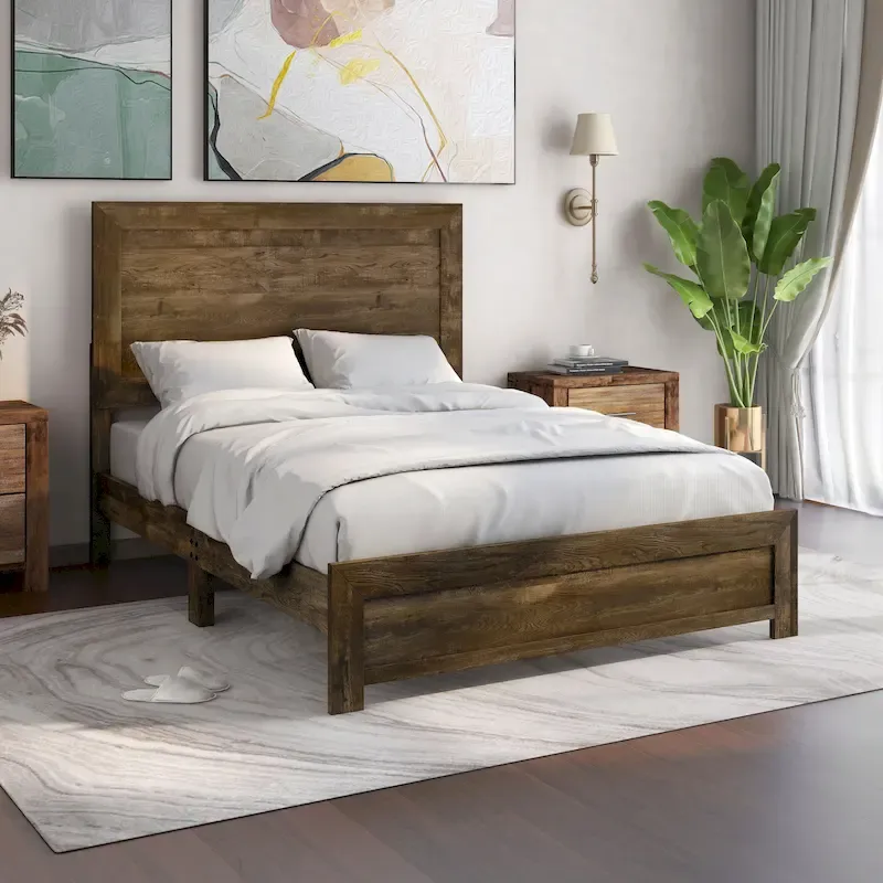 Furniture  Rustic Walnut Panel Wood Bed