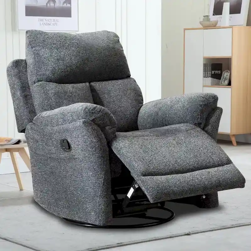 Fabric Overstuffed Swivel Rocker Manual Recliner Chair