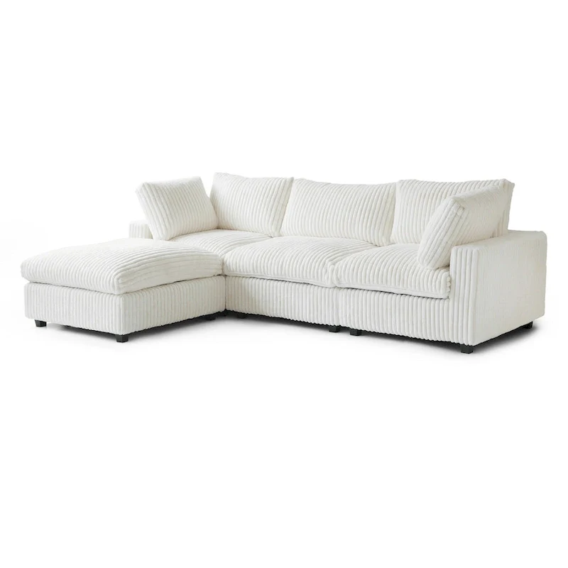 L-shaped Polyester Fabric Couch Modern Sectional Sofa with Ottoman