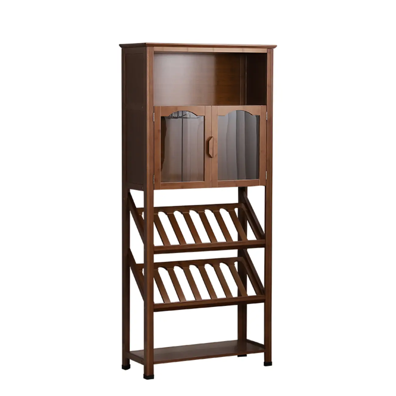 Modern Wooden Wine Rack with Glass Storage Shelves