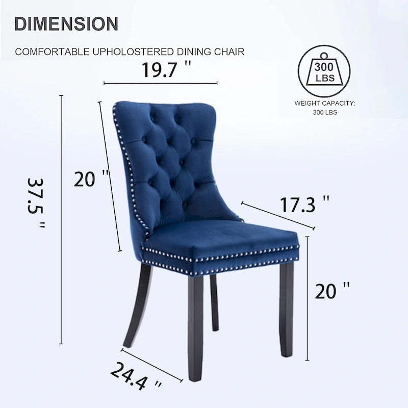 Set of 2 Velvet Dining Chairs,Tufted Solid Wood Armless Chairs Accent Chair with Nailhead Trim and Back Ring Pull - N/A