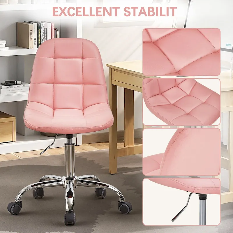 Armless Home Office Chair, Height Adjustable Computer Desk Chair with Wheels
