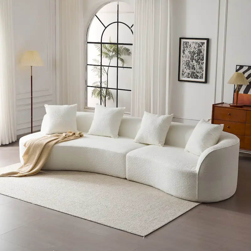 Beige Curved Sectional Sofa - 5 Seater