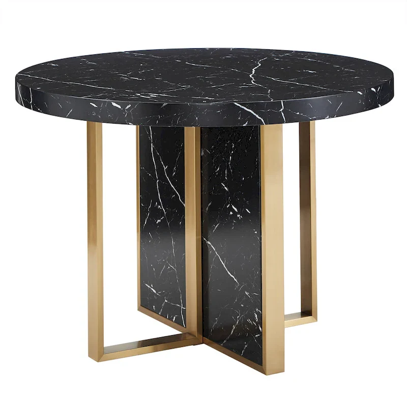 Saki 43 Wide Faux Marble Round Dining Table Set by iNSPIRE Q Modern