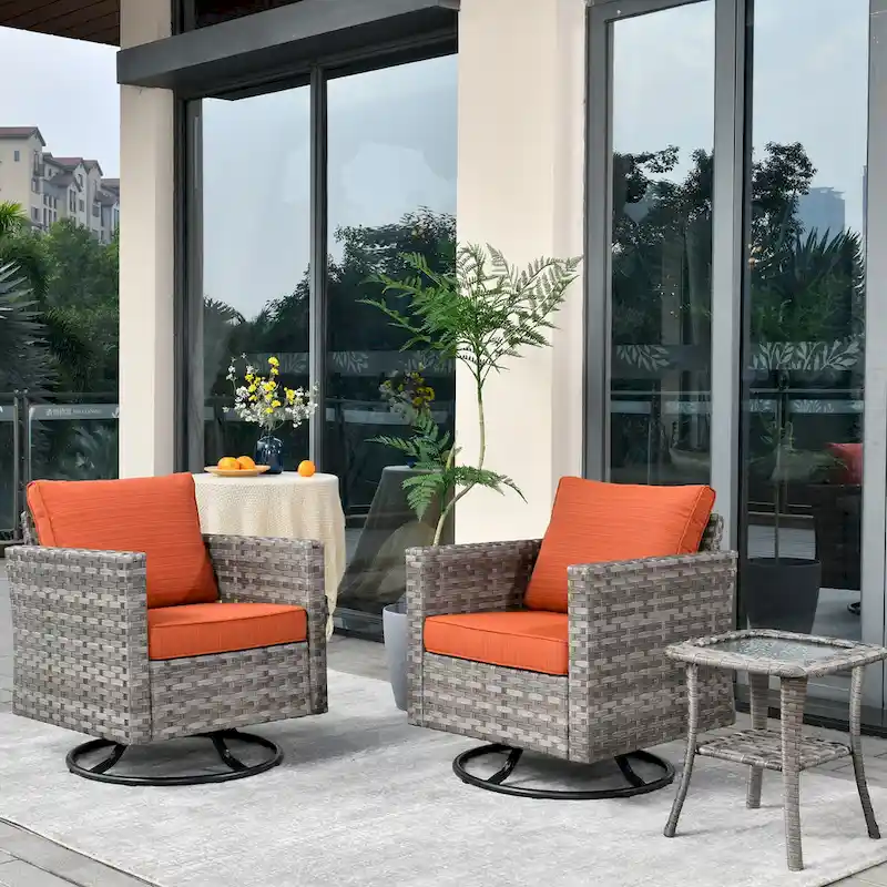 OVIOS Patio Wicker Swivel Rocking Chair 3-piece Set with Side Table