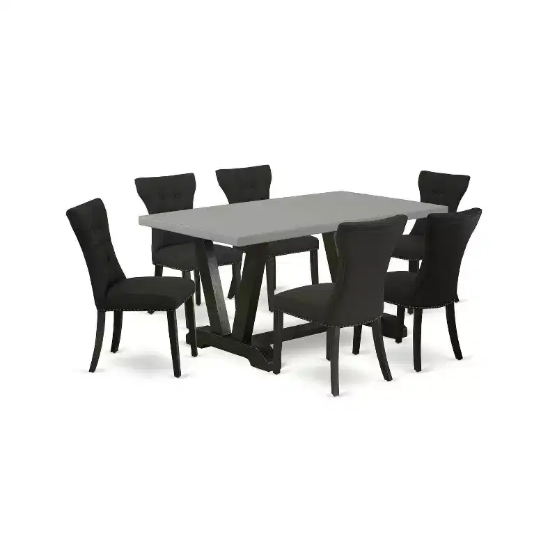 HomeStock 7-Piece Natural Oak Finish Solid Wood Top Dining Table with 6 Chairs