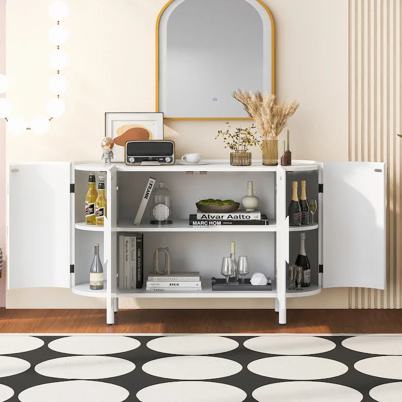 Curved Design Light Luxury Sideboard with Adjustable Shelves