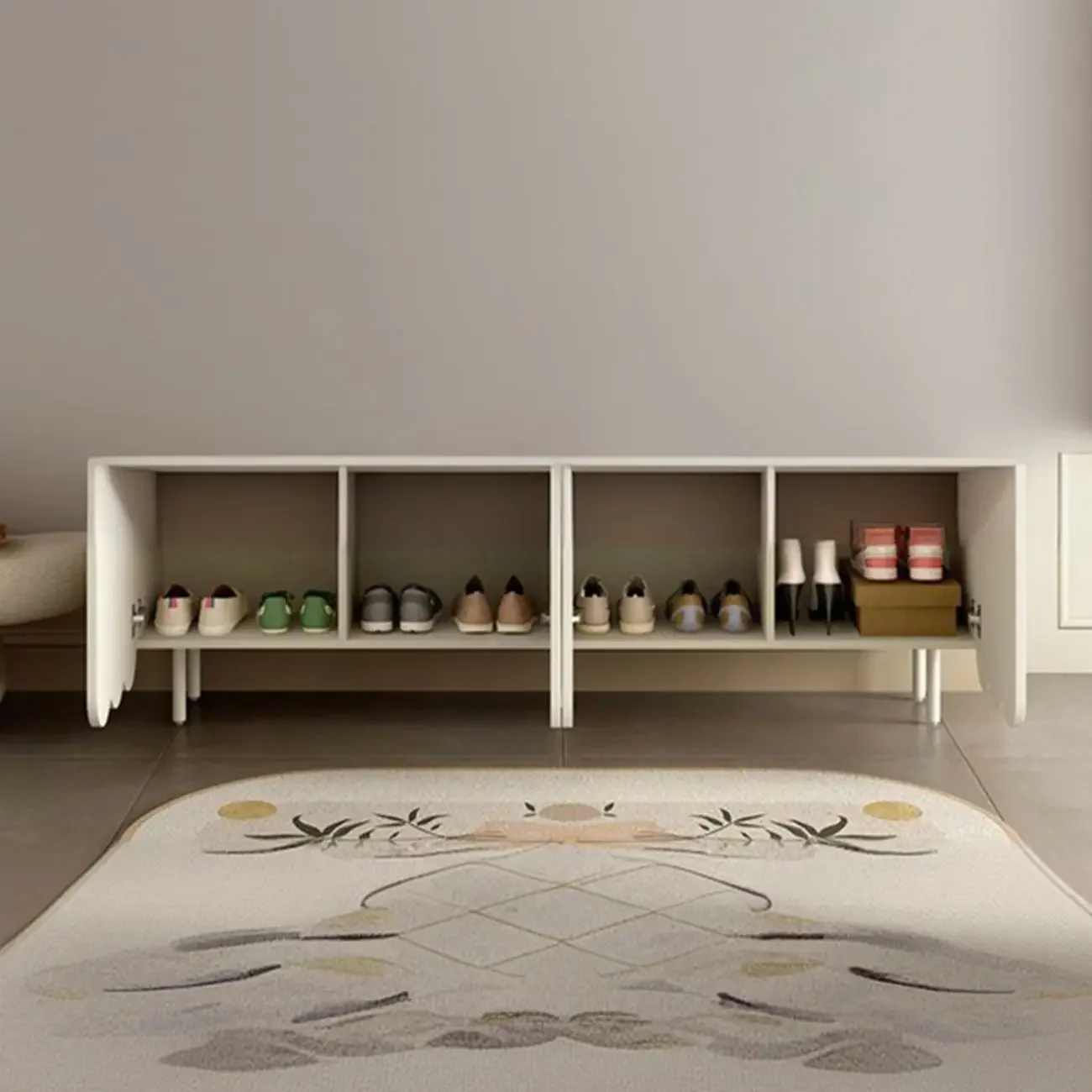 Entryway White Wooden Fluted Front Shoe Cabinet