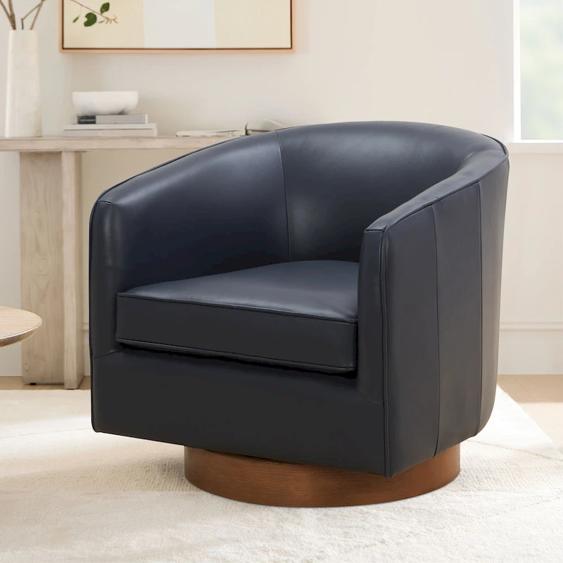 Tito Top Grain Leather Wood Base Swivel Chair by Greyson Living