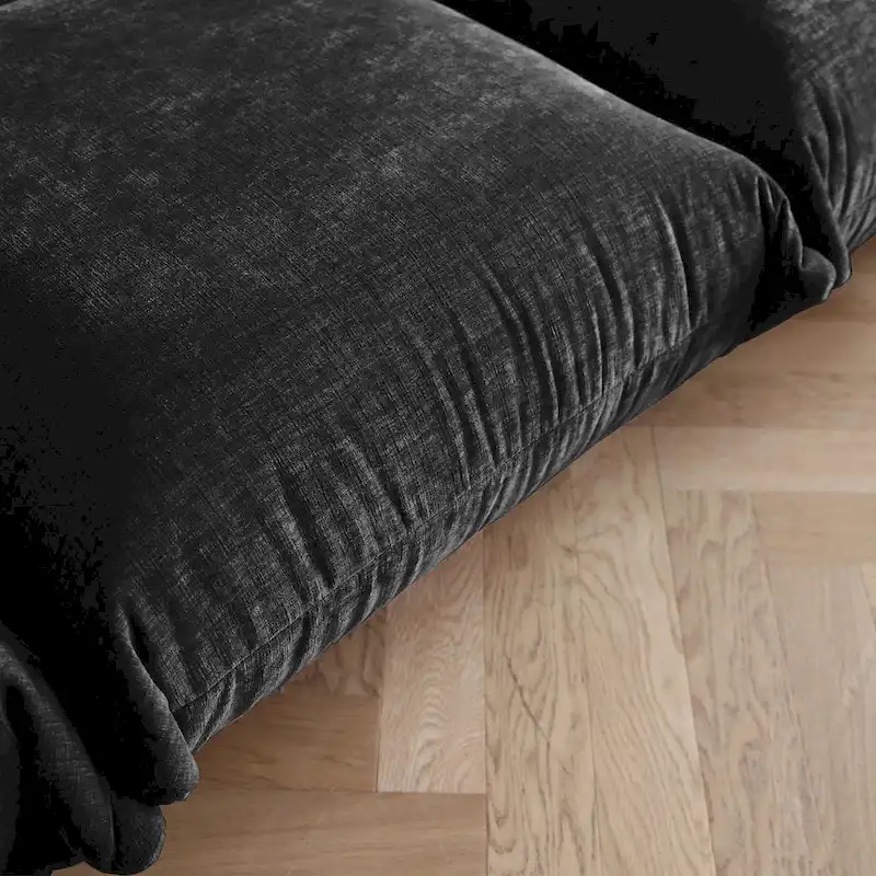 Modern Black Chenille Sectional Sofa Comfy Modular Couch with Ottoman