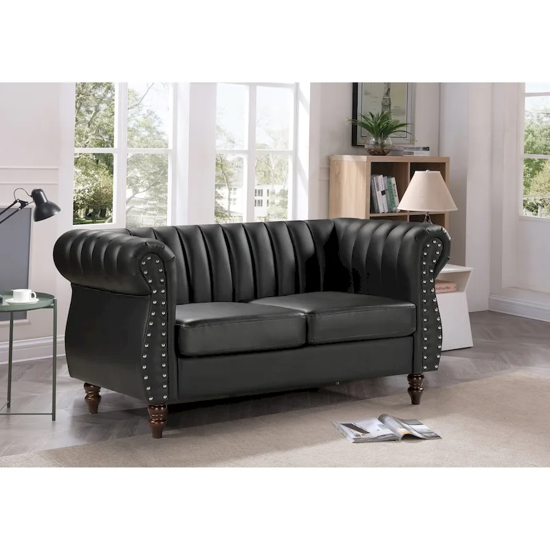 Capri Faux Leather Chesterfield Rolled Arm Loveseat