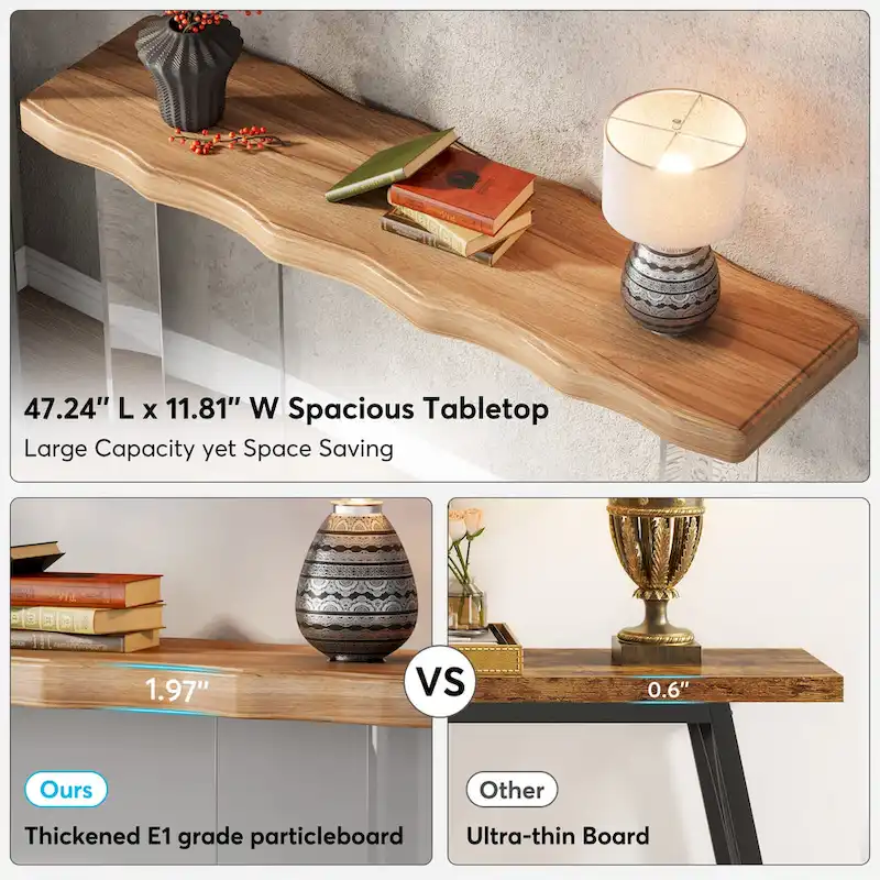 Console Sofa Table, Wave Texture, Acrylic Legs, 47.24