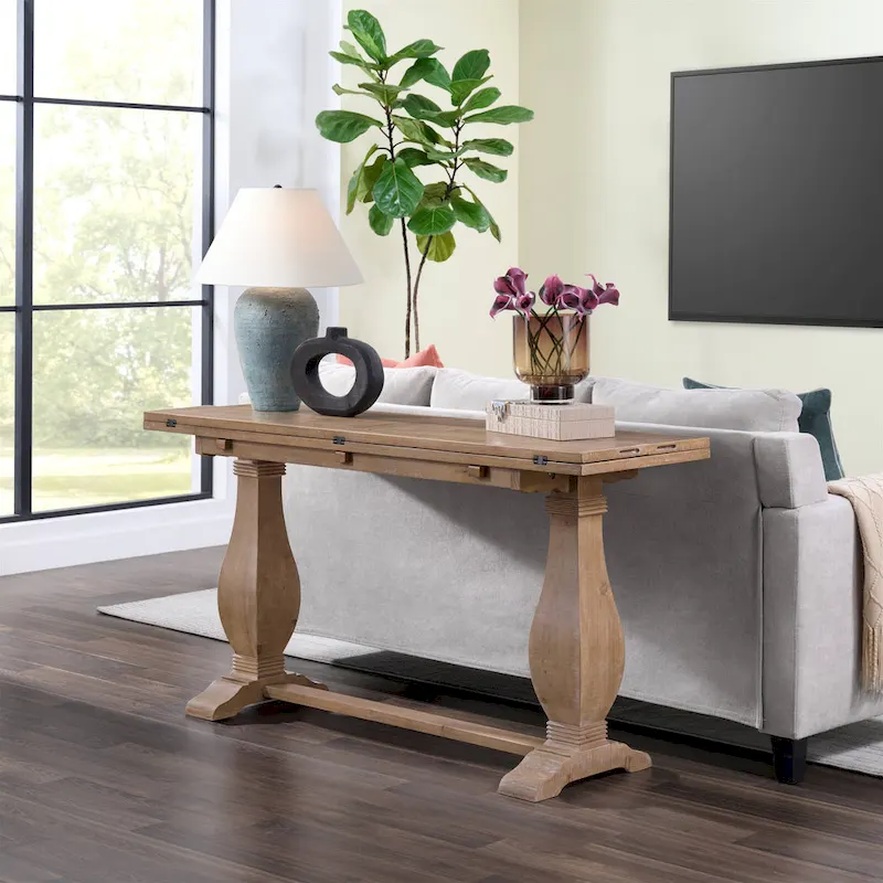 Napa 60 Solid Wood Pedestal Flip-top Sofa Console Table
