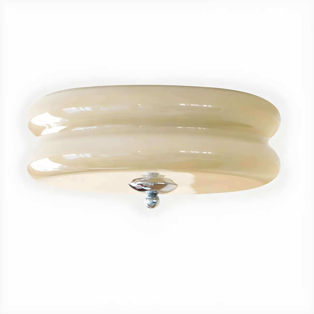 Modern Creamy Round Double-Tier Glass LED Flush Ceiling Light