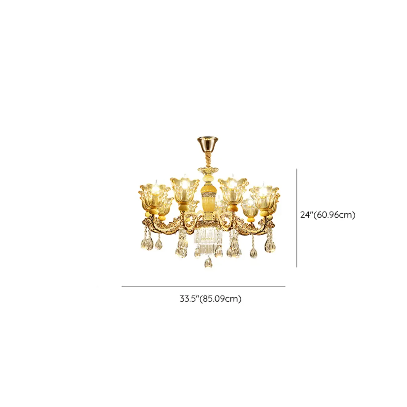 Adjustable Luxury Gold Flower Shape Clear Glass Chandelier