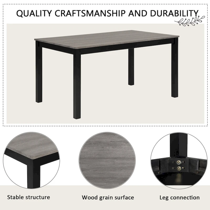 6 Piece Dining Table Set, Wooden Dining Table Set with Rectangular Dining Table, Bench and 4 Upholstered Chairs