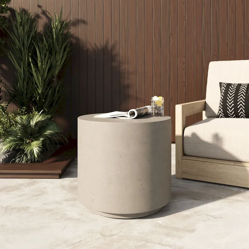 Grey Concrete Round End Table for Indoor/Outdoor Use