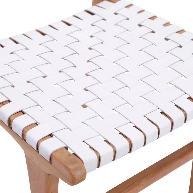 Maverick Top Grain Woven Leather with Teak Frame Dining Side Chair