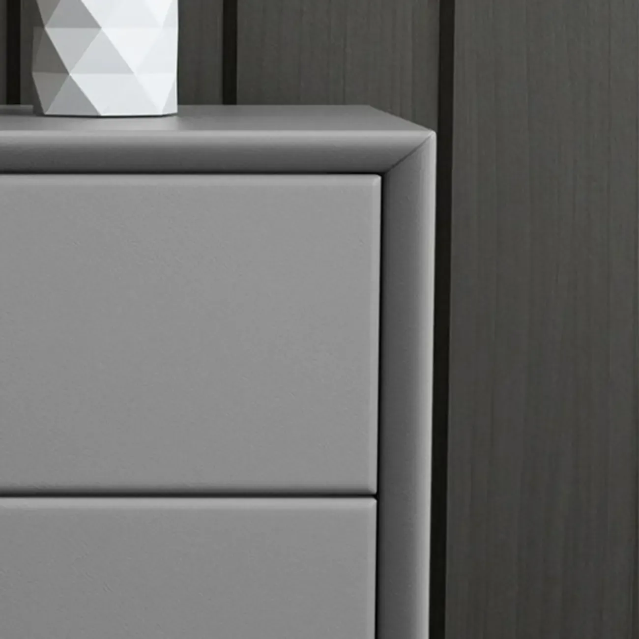 Chic Khaki Leather Gold Accents 2-Drawer Nightstand