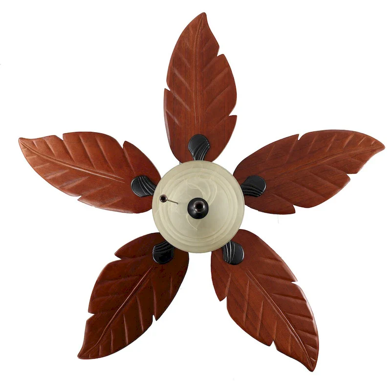 Owen 52  3-Light Coastal Bohemian Iron/Wood Palm Leaf LED Ceiling Fan with Pull Chain, by JONATHAN Y